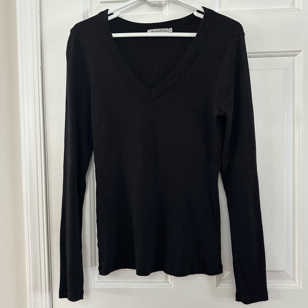 Michael Stars Black V-Neck Long Sleeve Blouse